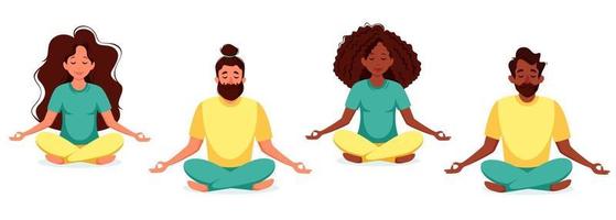 estúdio de ioga e meditação grupo de pessoas meditando vetor