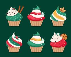 conjunto de cupcakes de natal vetor