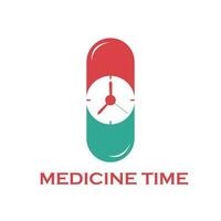 Tempo com comprimido vetor logotipo modelo. adequado para negócios. farmacia, saudável, rede e Projeto