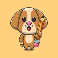 cachorro segurando lápis desenho animado vetor ilustração.