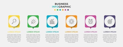 modelo de negócios de design de infográfico de vetor com ícones e 6 opções ou etapas