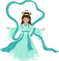 personagem do chinês deusa vestindo traje dentro turquesa cor. vetor
