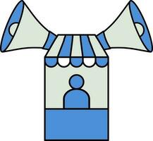 fazer compras com Alto-falante ícone dentro azul e cinzento cor. vetor