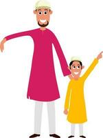 desenho animado personagem do islâmico pai com filho. vetor