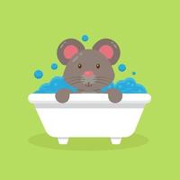 rato fofo tomando banho personagem de desenho animado vetor