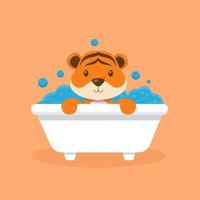 tigre fofo tomando banho personagem de desenho animado vetor