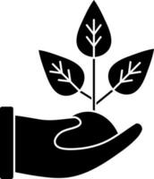 plantação ou carta conceito. glifo ícone ou símbolo do mão segurando plantar. vetor