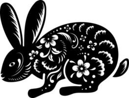 Preto e branco ilustração do Coelho chinês zodíaco ícone. vetor
