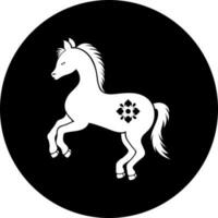 Preto e branco zodíaco cavalo animal ícone dentro plano estilo. vetor