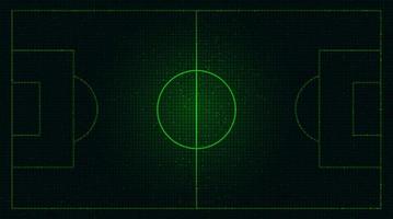 campo de futebol verde virtual em fundo de tecnologia digital vetor