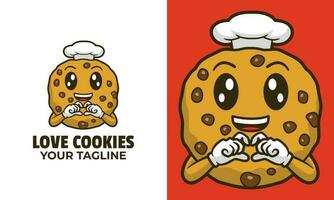 biscoitos desenho animado personagem com mão amor placa vetor