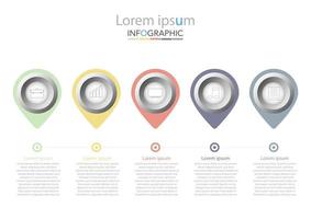 modelo infográfico em modelo de 5 etapas para apresentação de gráfico de diagrama e gráfico vetor