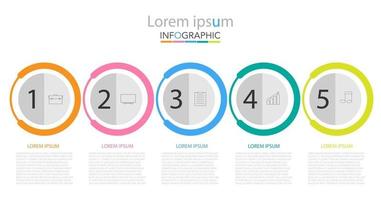 modelo infográfico em modelo de 5 etapas para apresentação de gráfico de diagrama e gráfico vetor