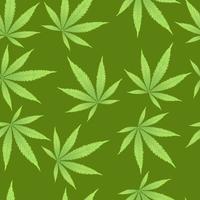 folhas de cannabis em fundo verde padrão sem emenda folhas de cannabis verdes isoladas em verde vetor