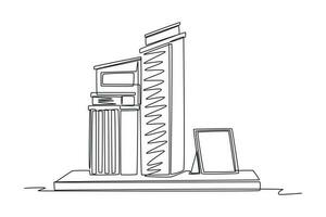 contínuo 1 linha desenhando moderno construção monitores para vivo sala. interior conceito. solteiro linha desenhar Projeto vetor gráfico ilustração.