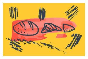 criativo minimalista mão pintado abstrato artístico fundo Comida. rabisco pão, croissant, biscoitos. pintura tinta escova textura forma, linha. obra de arte para parede decoração Projeto. vetor ilustração