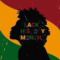 Preto história mês Outubro e fevereiro celebração, africano americano pessoas, colorida mínimo vetor ilustração com silhueta mulher dentro retro estilo.