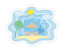 verão mar vista céu e praia papel corte arte banner ilustração vetorial fundo para você projetar vetor