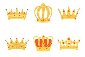 conjunto do dourado coroas do diferente formas em uma branco fundo. vetor