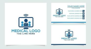 médico consultando logotipo Projeto modelo. médico conectados logotipo vetor para assistência médica.