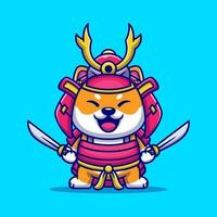 fofa Shiba inu cachorro samurai Guerreiro desenho animado vetor ícone ilustração. animal samurai ícone conceito isolado Prêmio vetor. plano desenho animado estilo