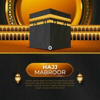 Tour hajj e umrah social meios de comunicação modelo vetor Projeto com realista kaaba para islâmico fundo, folheto, bandeira