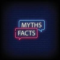 mitos fatos sinais de néon estilo texto vetor