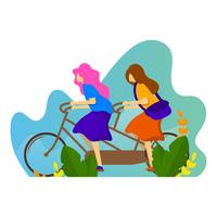 Flat Amizade Ride Tandem Bike Ilustração Vetor