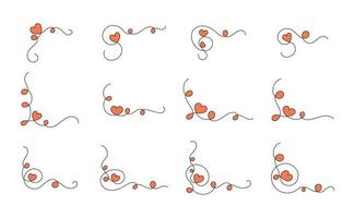 estético 1 contínuo linhas com coração forma conjunto isolado. vetor