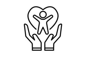 médico saúde Cuidado ícone. mão ícone com pessoas e coração. ícone relacionado para saudável vivendo, bem-estar. linha ícone estilo Projeto. simples vetor Projeto editável
