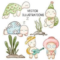 coleção aguarela tartaruga ilustração para crianças gráfico grampo arte vetor