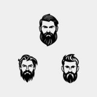 conjunto do vetor barbudo homens rostos descolados com diferente cortes de cabelo, bigodes, barbas. perfeito para silhuetas, avatares, cabeças, emblemas, ícones, rótulos.