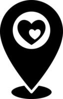 Preto e branco ilustração do coração mapa PIN ícone. vetor