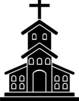 Preto e branco Igreja ícone dentro plano estilo. vetor