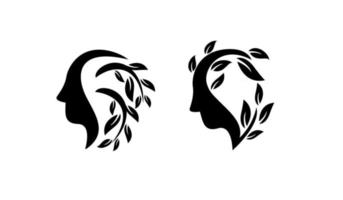 conjunto coleção rosto simples abstrato com folha preta do logotipo do vetor ícone do projeto ilustração isolado fundo