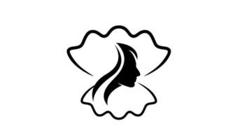 simples pérola concha beleza rosto silhueta preto vetor logotipo ícone design ilustração plana