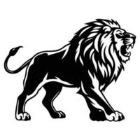 feroz leão, Bravo leão face lado, leão mascote logotipo, leão Preto e branco animal símbolo Projeto. vetor