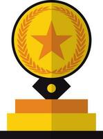 laranja Estrela decorado louro guirlanda dentro amarelo circular forma troféu prêmio. vetor