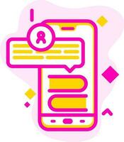 conectados ensino ou Aprendendo livro aplicativo dentro Smartphone em Rosa e amarelo abstrato fundo. vetor