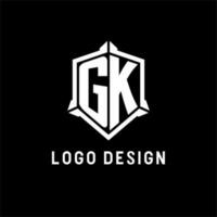 gk logotipo inicial com escudo forma Projeto estilo vetor