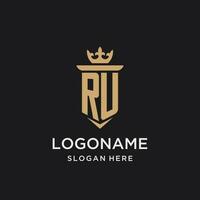 ru monograma com medieval estilo, luxo e elegante inicial logotipo Projeto vetor