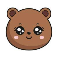 Urso radiante face cabeça kawaii adesivo isolado vetor