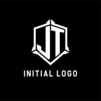 jt logotipo inicial com escudo forma Projeto estilo vetor
