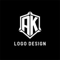 ak logotipo inicial com escudo forma Projeto estilo vetor