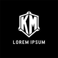 km logotipo inicial com escudo forma Projeto estilo vetor