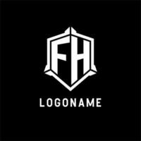 fh logotipo inicial com escudo forma Projeto estilo vetor