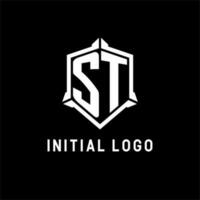 st logotipo inicial com escudo forma Projeto estilo vetor