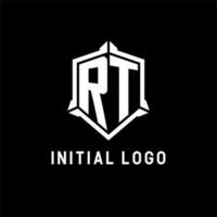 rt logotipo inicial com escudo forma Projeto estilo vetor