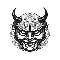 hannya japonês teatro mascarar, vintage logotipo linha arte conceito Preto e branco cor, mão desenhado ilustração vetor