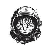 gato astronauta, vintage logotipo linha arte conceito Preto e branco cor, mão desenhado ilustração vetor